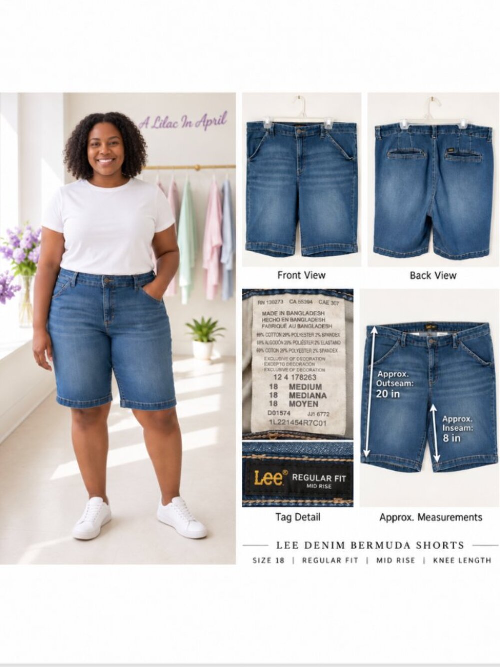 Lee Size 18 Regular Fit Denim Bermuda Shorts